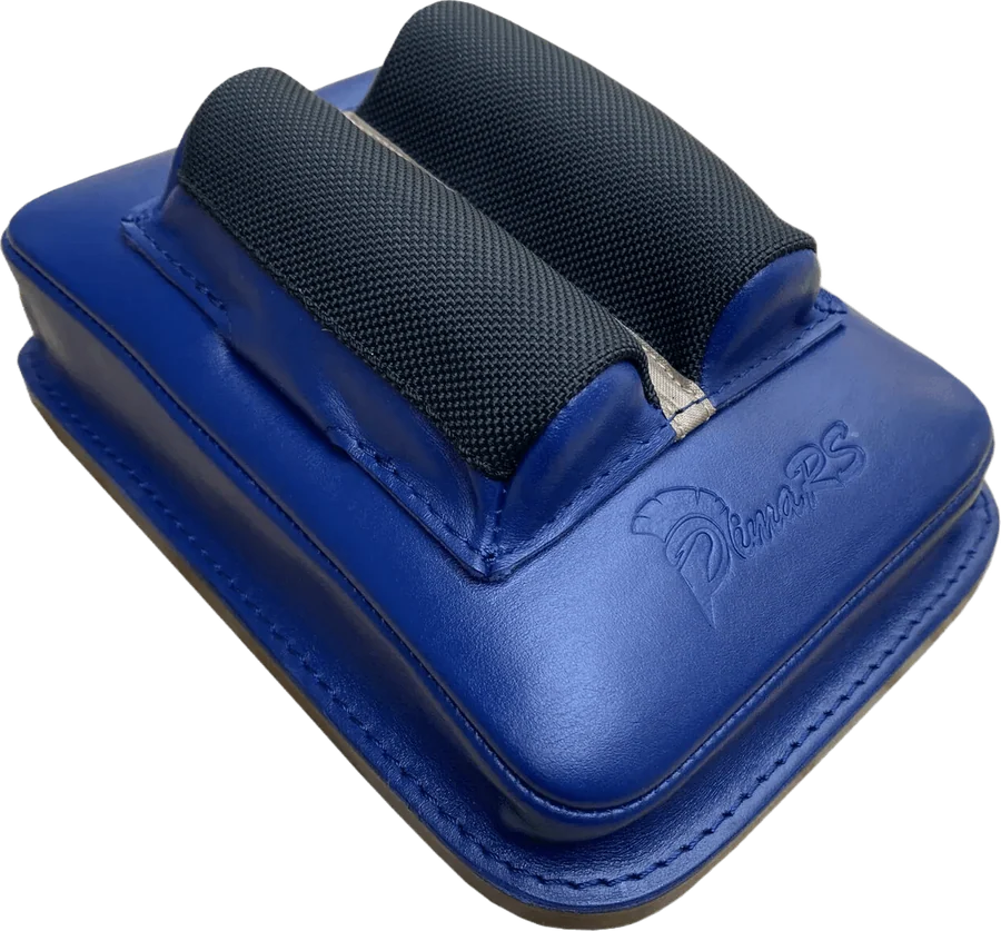 Low ears angled rear bag in blue leather
