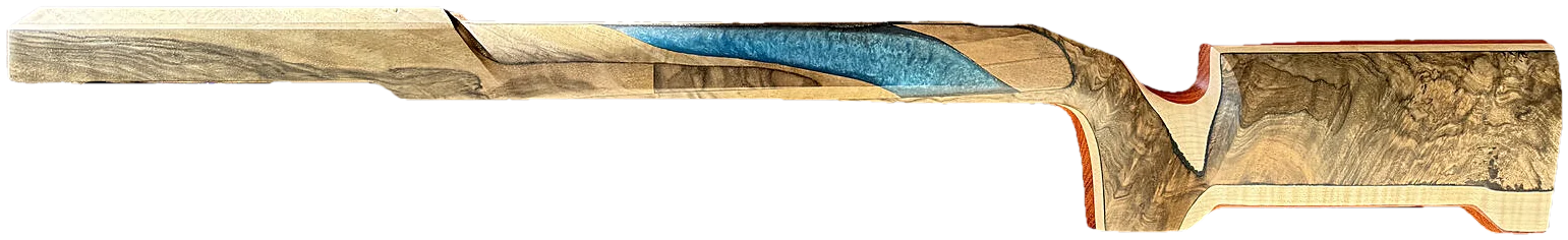 F-Open stock №123 in Turkish walnut with blue epoxy